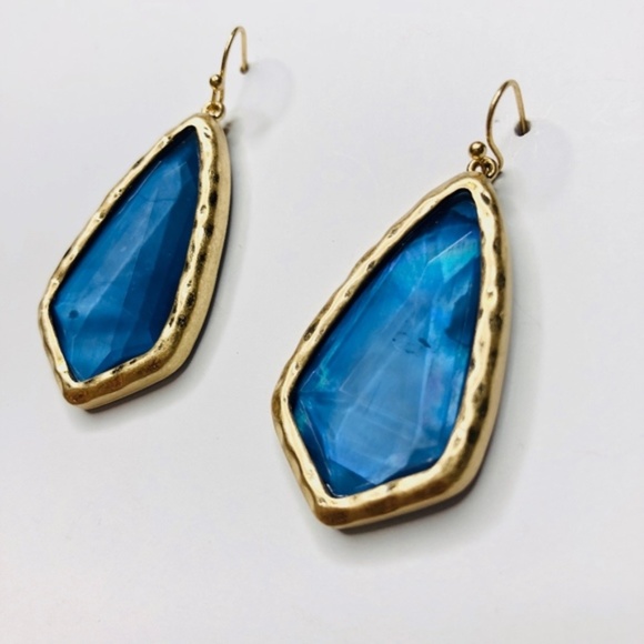 Danica Blue Hammered Metal Dangle Earrings - Picture 4 of 5